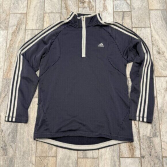 Adidas men's medium gray 1/4 zip heavy weight 3-stripe pullover - Picture 1 of 7